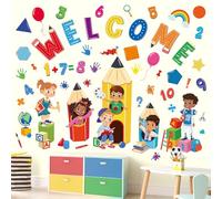 wondever Reading Corner Kids Pencils Wall Stickers Equality Theme Numbers Shapes Peel and Stick Wall Art Decals for Classroom Playroom Kids Room