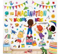 wondever Reading Corner Kids Wall Stickers Inspirational Quotes Imagination Blooms Here Peel and Stick Wall Art Decals for School Classroom Kids Room