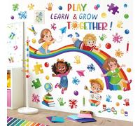 wondever Reading Corner Rainbow Wall Stickers Kids Inspirational Quotes Handprint Peel and Stick Wall Art Decals for Kids Room Reading Room Classroom