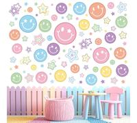 wondever Smile Face Wall Stickers Preppy Colorful Happy Face Star Peel and Stick Wall Art Decals for Party Home Nursery Kids Bedroom