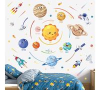 wondever Solar System Planet Wall Stickers Outer Space Astronaut Peel and Stick Wall Art Decals for Baby Nursery Kids Bedroom