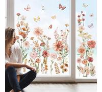 wondever Spring Summer Boho Flower Window Clings Wildflower Garden Floral Glass Sticker Decal Anti Collision Double-Side Static Window Stickers for Home Glass Window
