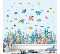 wondever Under The Sea Seaweed Coral Wall Corner Stickers Ocean Creature Tropical Fish Peel and Stick Wall Art Decals for Girls Bedroom Baby Nursery Kids Bedroom