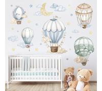wondever Watercolor Hot Air Balloon Wall Stickers Star Moon Cloud Balloons Peel and Stick Wall Art Decals for Baby Nursery Kids Bedroom