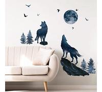 wondever Wolf and Moon Wall Decals Wolves Mountain Pine Trees Wall Stickers