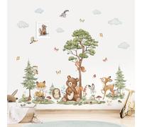 wondever Woodland Animals Wall Stickers Large Pine Tree Forest Bear Deer Fox Peel and Stick Wall Art Decals for Baby Nursery Kids Bedroom Playroom