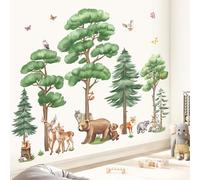 wondever Woodland Animals Wall Stickers Large Tree Forest Bear Deer Fox Peel and Stick Wall Art Decals for Kids Room Baby Nursery Bedroom