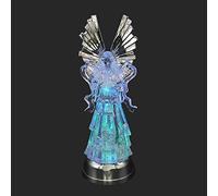 Wondise 14” Color Changing Angel Lighted Water Lamp with 6 Hour Timer, Battery Operated LED Lights Swirling Water Glitter Christmas Home Decor(Angel Praying with Large Wings)