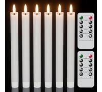 Wondise Flameless Taper Candles with Remote Timer, Real Waxy Battery Operated Flickering Candlesticks, 3D Wick LED Candles 9.6inch for Halloween Christmas Holiday Wedding Decoration (White