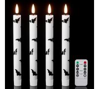 Wondise Halloween Flameless Taper Candles with Remote & Timer, 4 Pack Bats Battery Operated Real Wax 3D Flame LED Flickering Candles for Halloween Table Decorations