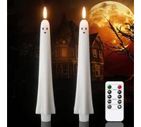 Wondise Halloween Flameless Taper Candles with Remote & Timer, Halloween Candles Spooky Ghost Battery Operated Real Wax 3D Wick Flickering Halloween Candles for Halloween Decorations Gift
