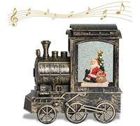 Wondise Lighted Christmas Snow Globes Musical Lantern with Timer, Battery Operated and USB Powered Spinning Water and Swirling Glitter Train Shape Holiday Decoration