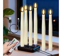 Wondise Rechargeable Flameless Taper Candles, Battery Operated Candles with Remote&Timer, Real Wax LED Candlesticks 3D Wick Flickering for Home Wedding Christmas Decor