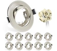 Wondlumi 10X GU10 Downlights for Ceiling Round Brushed Chrome Mounting Frame for Recessed Spotlights 360° Tilt Swivel Downlight Fittings with GU10 Lampholders, Cutout: 68-85mm, No Bulbs