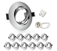 Wondlumi 12X Modern GU10 Downlights for Ceiling Round Polished Chrome Finish Mounting Frame for Recessed Ceiling Lights 360° Tilt Swivel Spotlight with Lamp Holders, Cutout Ø68-80mm, No Bulbs