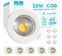 Wondlumi 6X 10W LED Downlights for Ceiling, COB Ultra Slim Recessed Ceiling Lights Cool White 5000K, Round Matte White Spot Lights for Bedroom, Living Room, Kitchen, Cutout Ø65-88mm