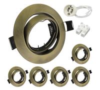 Wondlumi 6X GU10 Downlights for Ceilings 360° Tilt Swivel Recessed Ceiling Lights Metal Frame Round Antique Brass Spotlights Fitting, Outer Diameter: 90mm, Cut-Out Hole: 68-85mm, No Bulbs