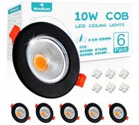 Wondlumi 6X LED Downlights Ceiling 10W, Ultra Slim Spot Lights for Bedroom Living Room Kitchen, Round Black Recessed Ceiling Lights Warm White 3000K, Cutout Ø65-85mm