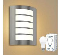 Wondlumi Outdoor Wall Lights IP44 Waterproof Curved Outside Light Mains Powered 240V Stainless Steel for Porch, Front Door, Incl. 12W Warm White E27 Bulbs