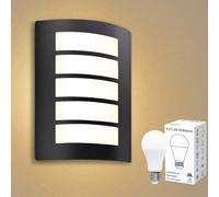 Wondlumi Outdoor Wall Lights IP44 Waterproof Outside Light Mains Powered 240V Curved Wall Lamp Matte Black for Porch, Front Door, Patio, Incl. 12W E27 Bulbs Warm White