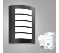 Wondlumi Outdoor Wall Lights Mains Powered Curved Outside Light Black IP44 Waterproof Wall Lamp Incl. 12W E27 Bulbs Cool White 6000K