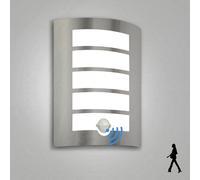 Wondlumi Outdoor Wall Lights with PIR Motion Sensor, Curved Outside Light Mains Powered Stainless Steel IP44 Waterproof for Porch Patio, Incl. 1x 12W Cool White E27 Bulbs