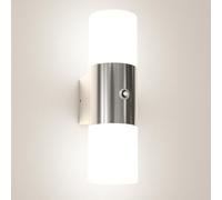 Wondlumi Outdoor Wall Lights with Sensor Mains Powered, Stainless Steel | IP65 Weatherproof Opal Shade, 1200 lm 6000K E27 Bulb Included, for Front Door, Porch, Garden, Up and Down, Dusk to Dawn