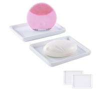 WondMall 2 PCS Ceramic Soap Tray, Vanity Tray, Bathroom Organizer Countertop for Candle & Jewelry Ring & Perfume & Shampoo, Small Rectangle, Color White