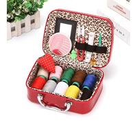 Wondolla Sewing Kit, Portable Sewings Kits in Faux Leather Case, Complete Travel with Scissors Needles Thread & Accessories for Travel and Home, Stylish Organizer Box for Jewelry Storage (Red)