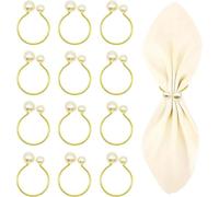 Wondora 12 Pcs Napkin Rings, Gold with 2 Pearls, Fine Touch Set Suitable for Valentine's Day, Christmas, Family Gatherings, Dinner Parties and Birthdays