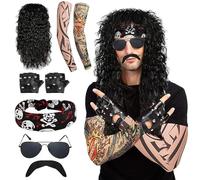 Wondora Punk Wig Set, 70s 80s Wigs Men Disco Costume Accessories, Men'S Popular Rolling Wig Sets, Vintage 70s wig, 80s Fancy Dress Men, 80s Theme Party Halloween Mardi Gras Party (B)