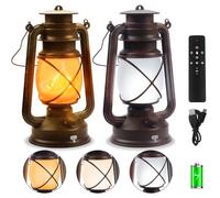 Wondrastical 2 Pack Bronze Vintage 4 Modes LED Lanterns, Rechargeable Dancing Flame, Remote Control, Waterproof Hanging Lanterns for Outdoor & Indoor Use