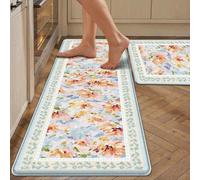 WondRg Anti Fatigue Kitchen Mats 2PCS Non Slip Rugs for Cushioned Blue Abstract Floral Kitchen Mats for Floor Waterproof Comfort Standing Rug for Sink Laundry Office 17.3"×47"+17.3"×30"