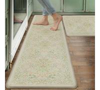 WondRg Kitchen Mats for Floor Anti Fatigue Waterproof Vintage Spring Floral Kitchen Rugs 2PCS Cushioned Non Slip Green Kitchen Mats Comfort Standing Mat for Sink Laundry Office 17.3"×59"+17.3"×30"
