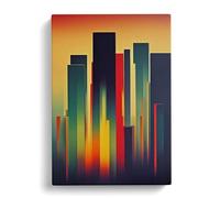 Wondrous City Skyline Abstract Blue, Peach, Green Canvas Print | Gallery Wrapped 30mm Frame Wall Art | 30x20 inches | Ready to Hang | Abstract Cityscape Picture | Living Room Bedroom Lounge Office