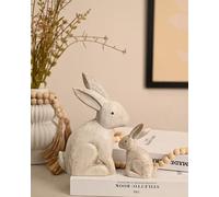 WONDROUS' DECO Easter Bunny Decor Wooden Vintage Bunnies Figurines, Small Decorative Bunny Statue Set of 2, Easter Rabbit Table Decor, Farmhouse Easter Decorations Indoor, Home Decor, Gift