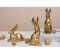 WONDROUS' DECO Resin Bright Gold Easter Bunny Figurines, Small Decorative Easter Bunny Statue Set of 3, Vintage Easter Rabbit Table Home Decoration, Gift