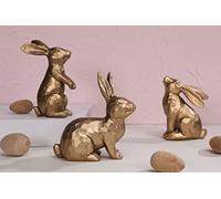 WONDROUS' DECO Resin Dark Gold Easter Bunny Figurines, Small Decorative Easter Bunny Statue Set of 3, Vintage Easter Rabbit Table Home Decoration, Gift