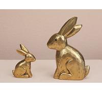 WONDROUS' DECO Wooden Golden Easter Bunny Figurines, Small Decorative Easter Bunny Statue Set of 2, Vintage Easter Rabbit Table Home Decoration, Gift