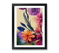 Wondrous Watercolour Flowers No.2 Framed Print | A3 Black Framed Wall Art | Ready to Hang | Modern Floral Picture | Living Room Bedroom Lounge Office