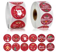 Wondsea 1000pcs Round Christmas Stickers - Sealing, Pattern & Decoration Stickers for Card Making, Gift Tags & DIY Crafts