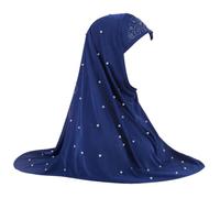 Wonen Malaysian Head Cover Instant Scarf One Piece Muslim Hijab Prayer Worship Headscarf Beads Pearl Hat 04 Royal Blue