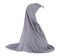 Wonen Malaysian Head Cover Instant Scarf One Piece Muslim Hijab Prayer Worship Headscarf Beads Pearl Hat 06 Gray
