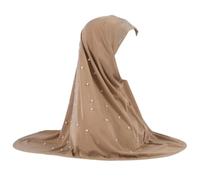 Wonen Malaysian Head Cover Instant Scarf One Piece Muslim Hijab Prayer Worship Headscarf Beads Pearl Hat 16 Lighttan