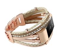 WONFAITH Posh Leather Band Compatible with Fitbit Charge 2 Bands, Boho Handmade Bracelet Multilayer Wrap Layered Wristbands Compatible for Women (Khaki with Rose Gold)