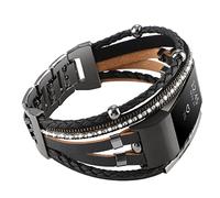WONFAITH Posh Leather Band Compatible with Fitbit Charge 2 Bands, Boho Handmade Bracelet Multilayer Wrap Layered Wristbands Compatible for Women (Black with Black