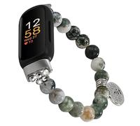 Wongeto Compatible with Fitbit inspire 3 Band Natural Gemstone Beaded Handmade Elastic Stretch Bracelet Tree of Life for fitbit insprie 3 Women Girls (Vertical Agate)