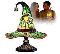 Wongify Witch Hat Lamps, Handmade Gothic Resin Wizard Hat Shape Lights, 11.8In Halloween Stained Wizard Hat Lamp for Indoor Parties, Gift for Wiccans and Fantasy Enthusiasts (Green)