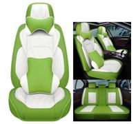 WongLi Universal Car Seat Covers Full Set | Waterproof Leather Front & Rear Set | Airbag Compatible, White Green