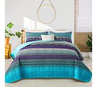 WONGS BEDDING Boho Quilt Twin Size, 2 Pieces Purple Blue Bohemian Lightweight Microfiber Bed Decor Bedspread for All Season 68"x86"